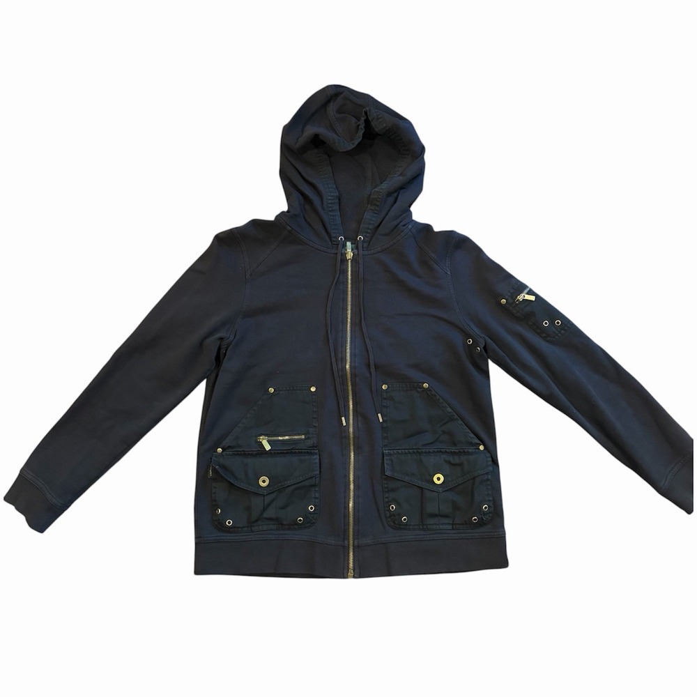Lauren Ralph Lauren Women's Small Black Knit Full Zip Utility Hoodie Pockets
